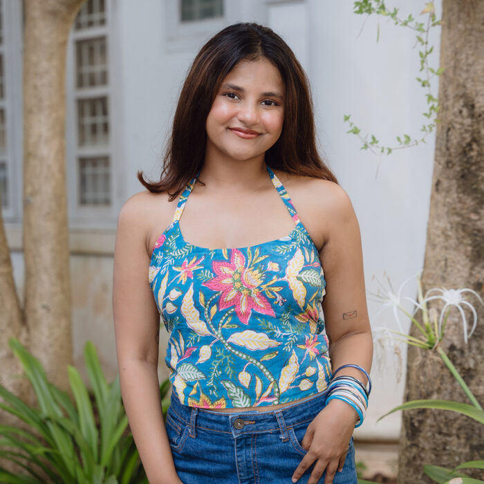 Sarojini Hand Block Printed Halter Neck Crop Top